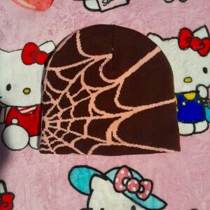 ☆Y2K Trendy pink & brown spider-web beanie☆